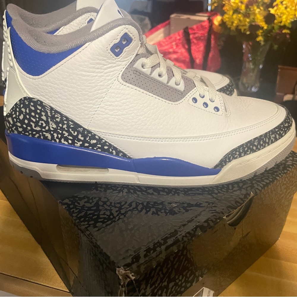 Air Jordan Retro 3 Nike White and Blue Men's Sneakers with Black Accents